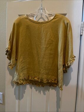 Cynthia Rowley Ruffle-Hem Linen Tunic Top in Mustard Yellow